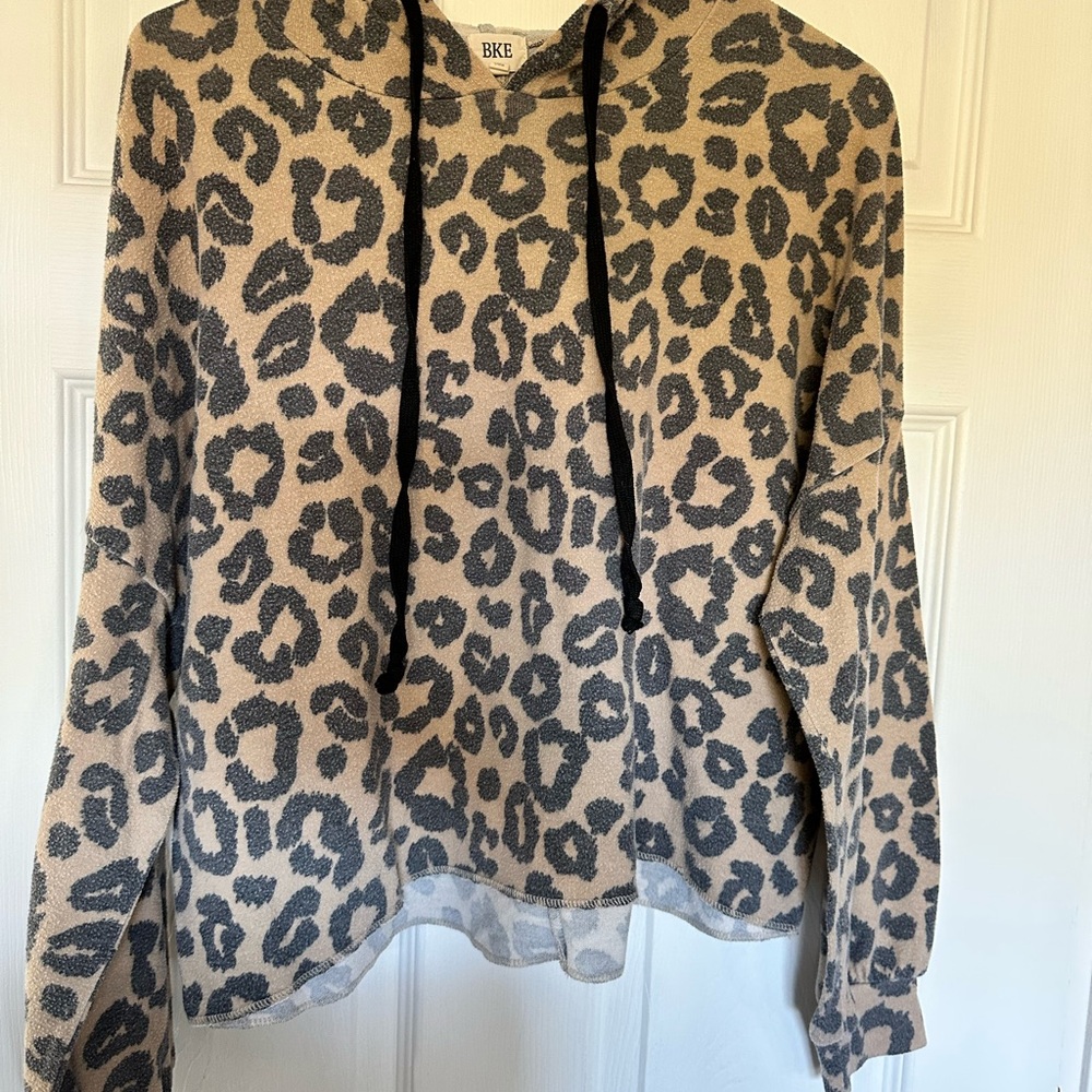 BKE Tan and Gray Animal Print Hoodie